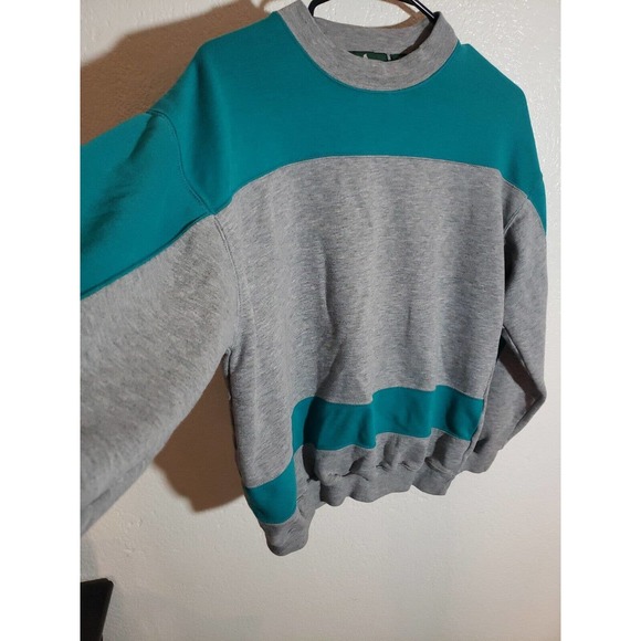 Vtg 90s Hunt Club Men's Medium Gray Green Color Block Crewneck Sweatshirt - Picture 8 of 11
